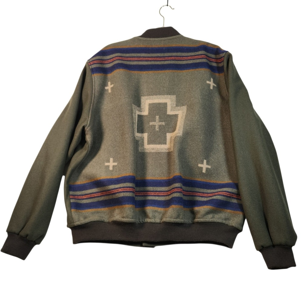 Pendleton Bomber Jacket Men XL Green Wool Southwestern Graphic Snap Front - Picture 4 of 16